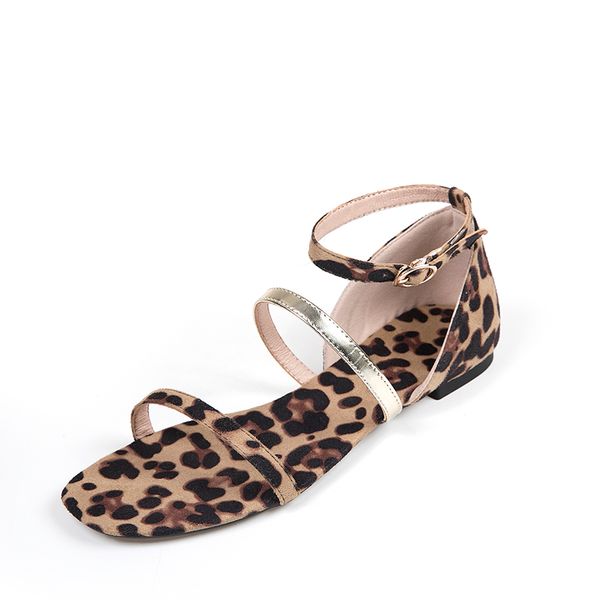 

2020 new leopard fashion classic flats sandals women pu leather ladies sandal big size women's sandals for summer, Black