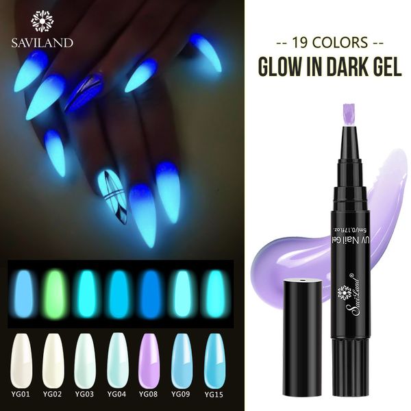 

saviland luminous nail gel polish pen glow in dark gel hybrid nail varnish soak off uv led lamp semi permanent shimmer art, Red;pink