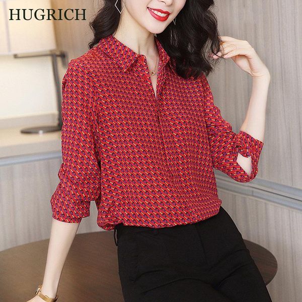 

women's printed red satin shirt long-sleeved high-end fashion simple silky blouse temperament commuter ladies casual shirt, White