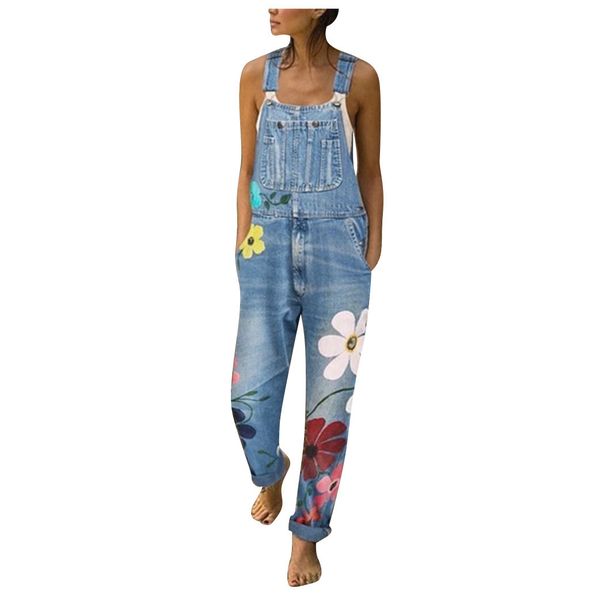

Jumpsuits Flower Printed Denim Romper For Womens Fashion Simple Jumpsuits Ladies Streetwear Sexy Long Rompers Overalls New #LR2