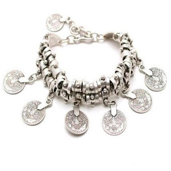 

new fashion punk bangle bohemian vintage turkish antalya bracelet gypsy beach chic festival color coin bracelet, Black