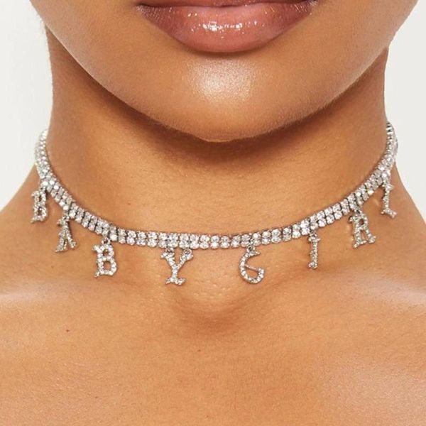 

babygirl rhienstone кристалл письмо ожерелье choker для женщин двухслойного chain циркониевого подвеска choker layered ожерелья слова, Golden;silver