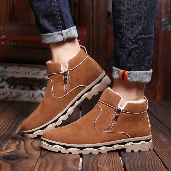 

merkmak 2020 new winter men shoes fashion british style snow booties warm round toe casual shoes non-slip big size ankle booties, Black