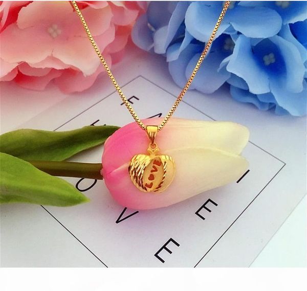 

real dubai india 14k yellow solid gold fine gf us apple women ethiopian fashion pendant necklace jewelry party wedding gifts safety, Silver
