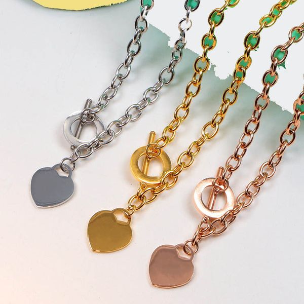 

silver/rose gold/gold fashion men women necklace heart charm 316l stainless steel link chain pendant necklace never fade designer jewelry