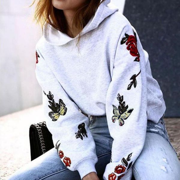 

women autumn winter long sleeve pullover female tracksuit hooded jumper fashion butterfly flower printed hoodie sweatshirt 1x, Black