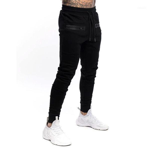 

slim drawstring mens basketball pencil pants casual males clothing zipper panelled mens designer running pants fashion, Black