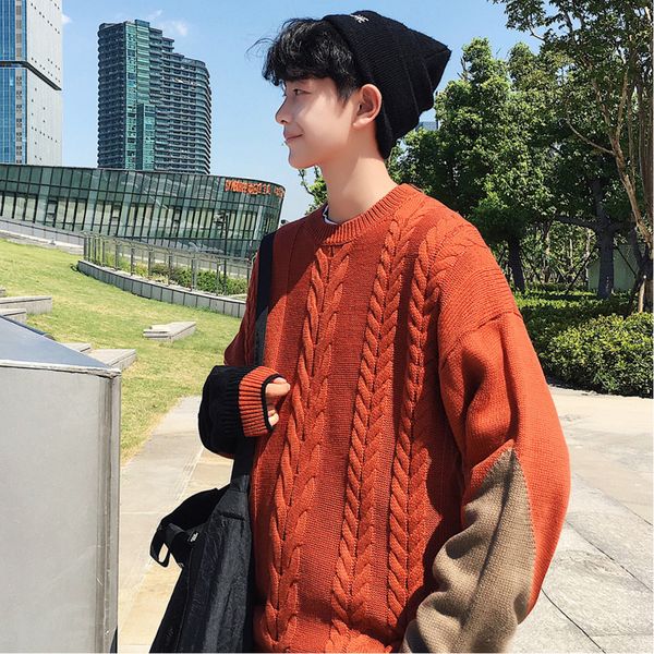 

men's sweaters autumn and winter wild temperament fashion loose long-sleeved casual personality color matching large size sweater, White;black