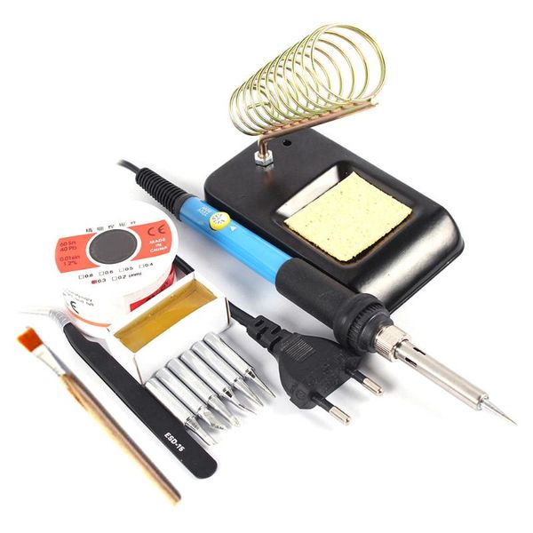 

adjust temperature electric soldering iron 220v 60w solder station with tip iron stand solder wire tweezers welding repair tool