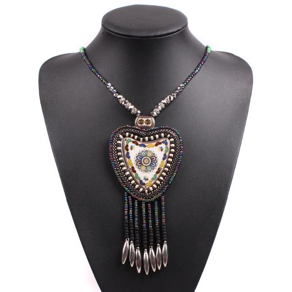 

new design model fashion vintage antique long bead chain tassel statement choker heart necklace for girls jewelry, Silver