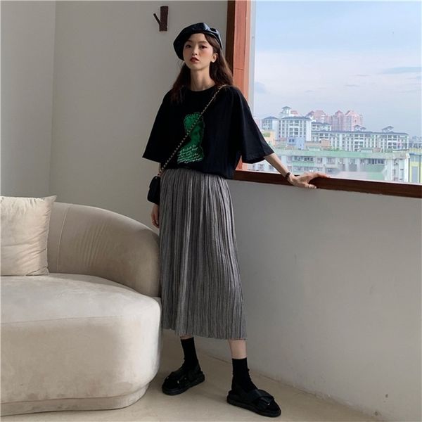 

лето 2020 новой hong тенниска kong стиль шика мода свободного интернета знаменитость же с короткими рукавами футболка юбкой из двух частей н, Gray