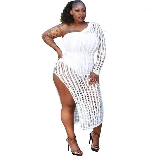

clothing women dresses hollow out one shoulder split dress casual natural color long sleeve dress plus size women, Black;gray