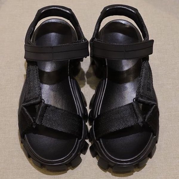 

casual solid thick bottom sandals summer brand design hook&loop women shoes fashion rubber female sandals, Black
