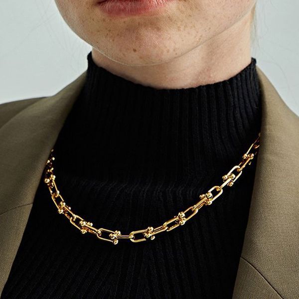 

lifefontier unique design chunky chain necklaces thick linked necklaces for women metal statement collar jewelry gift, Golden;silver