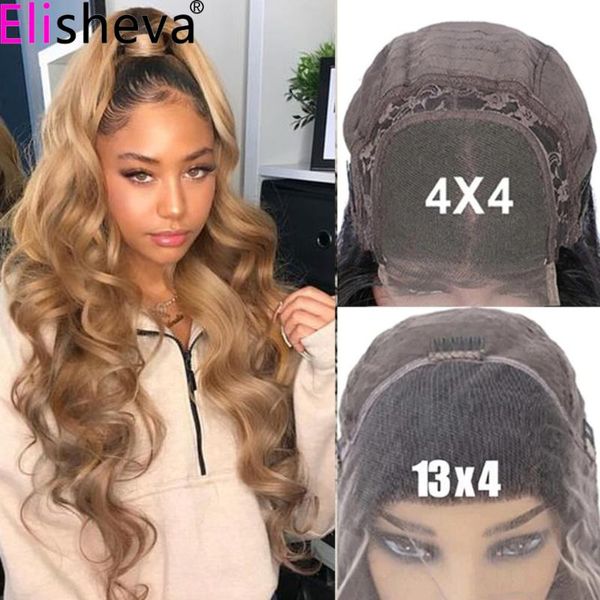 

lace wigs 1b 27 honey blonde 13x4 body wave front wig ombre glueless human hair closure 4Ã4 malaysia remy 150%, Black;brown