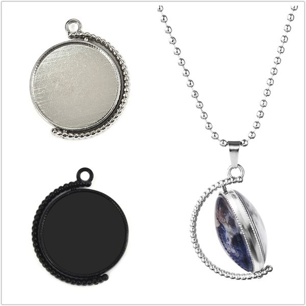 

10pcs/lot zinc alloy rotatable double sided round pendant cabochon setting 25mm bezel plated jewelry making necklace component