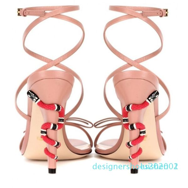 

2020 new fashion brand designer women sandals lace snake stiletto heels gold black green large size wedding shoes d01