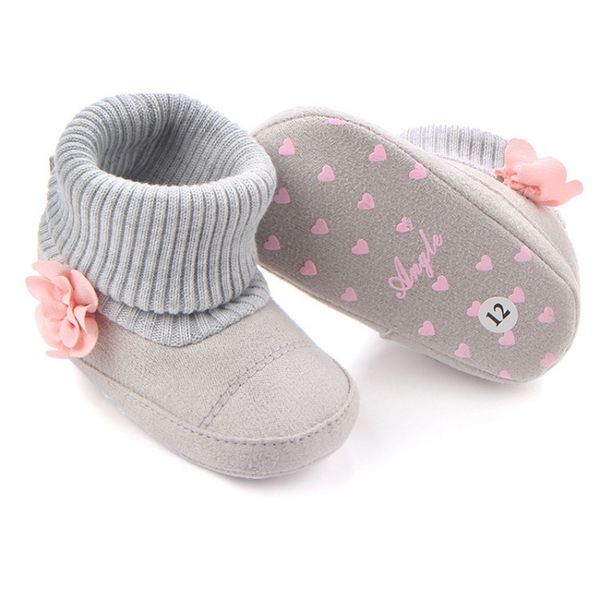 

cute autumn winter children warm flower boots baby first walk shoes, Black;grey