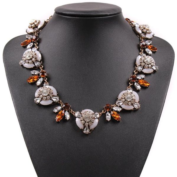 

new fashion design brand colorful resin gold chain pendant luxury chunky statement necklace crystal for women jewelry, Silver
