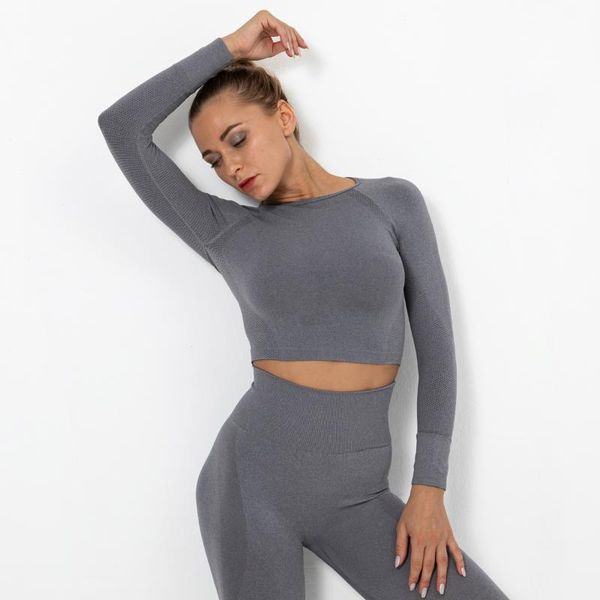 

yoga outfits women long sleeve fitness running t shirts gym wear sports female shirt pure tracksuit active, White;red