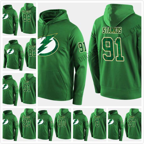 

2019 st. patricks day hoodies jersey tampa bay 86 nikita kucherov steven stamkos victor hedman brayden point andrei vasilevskiy, Black;red