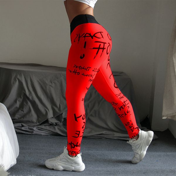 

women gym yoga clothing sports pants tights workout sport fitness bodybuilding letter printting trousers high elastic quick-drying sport pan, White;black