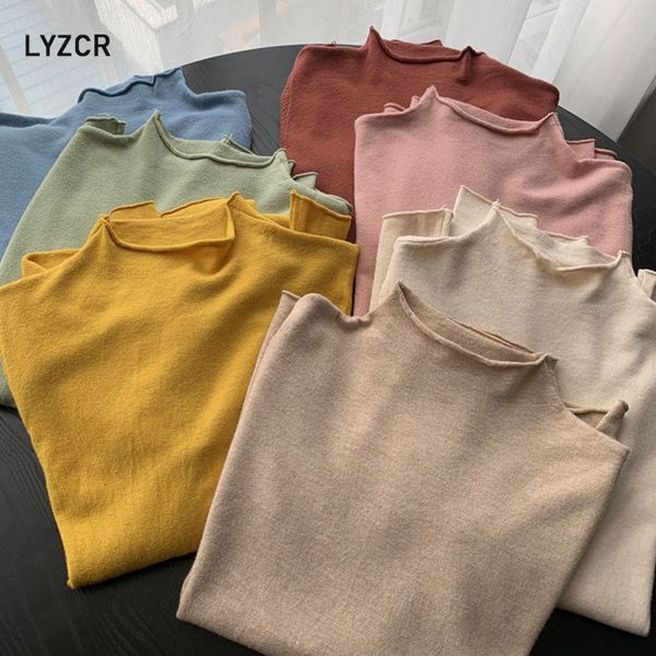 

lyzcr autumn winter slim turtleneck sweater women 2020 new basic bottoming knitwear women knitted cotton pullovers femme jumper, White;black