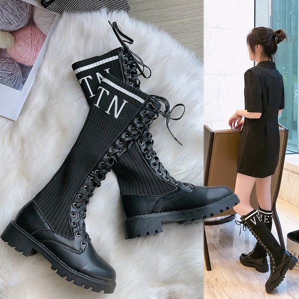 

stretch boots autumn winter boots new women's middle heel high thin legs womens shoes booties women shoes, Black