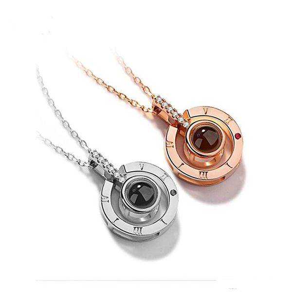 

memory wedding necklace jewelry rose gold&silver 100 languages projection pendant necklace