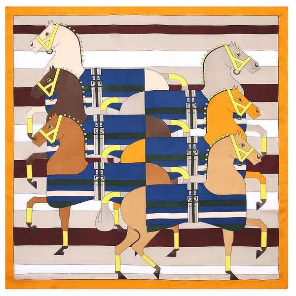 

2020 fashion women square scarves 53cm striped horse silk satin scarf bandanna headband neck tie band professional neckerchief, Blue;gray