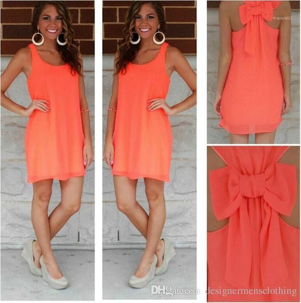 

sleeveless party dress girls female causal clothing summer women chiffon dresses bowknot loose scoop neck, Black;gray
