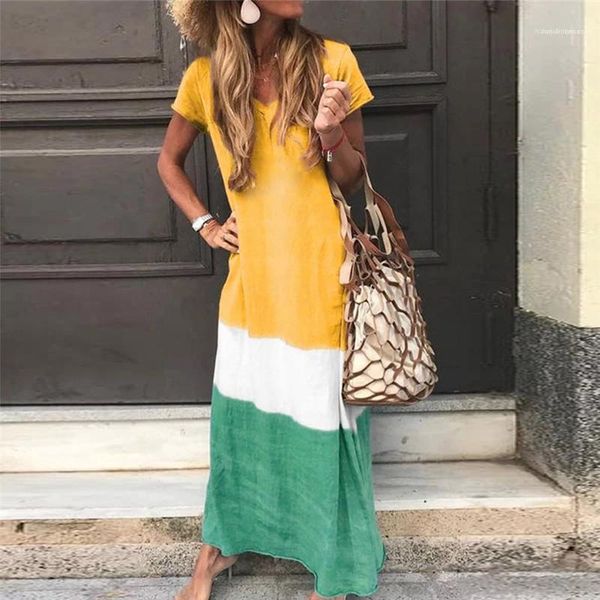 

dresses casual women maxi dresses v neck patchwork color womens dresses summer short sleeve long ladies, Black;gray