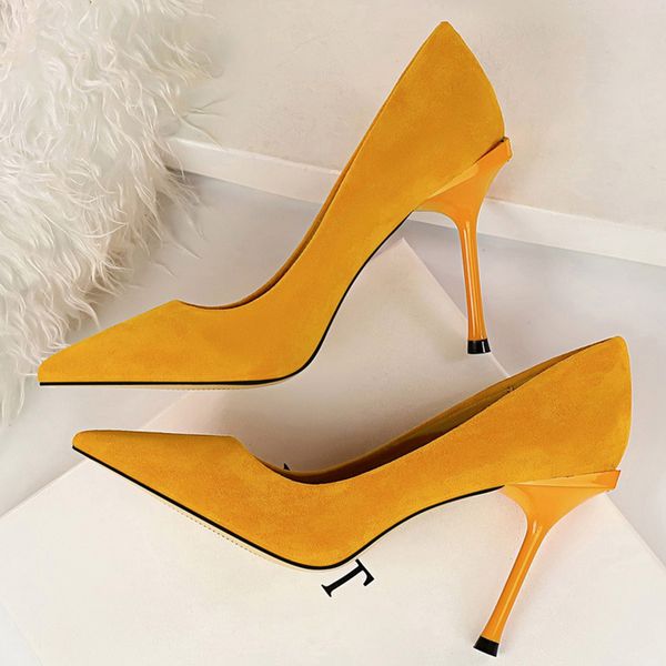 

2020 women 10cm high heels wedding bridal flock pumps lady pointed toe green yellow blue pink new styles heels escarpins shoes, Black