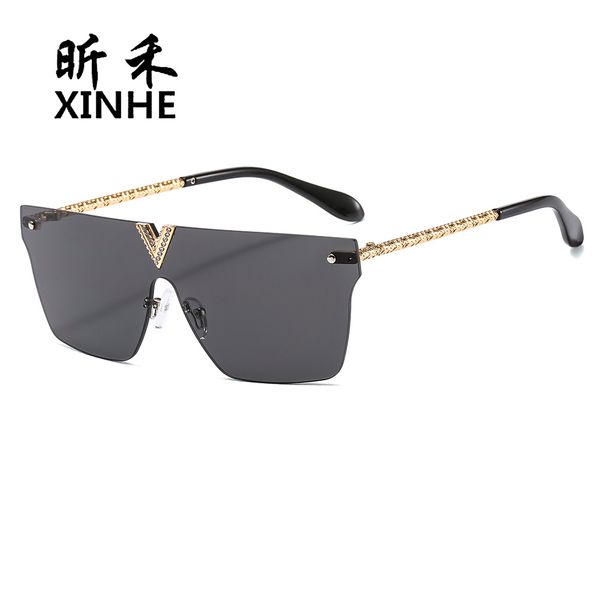 

new fashion rimless sunglasses metal diamond v word men and women sunglasses luxury one-piece glasses 8121, White;black