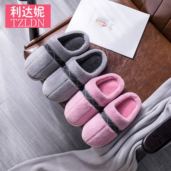 

lidani 2020 new couple cotton slippers women winter non-slip home floor mute men slippers dhl, Black