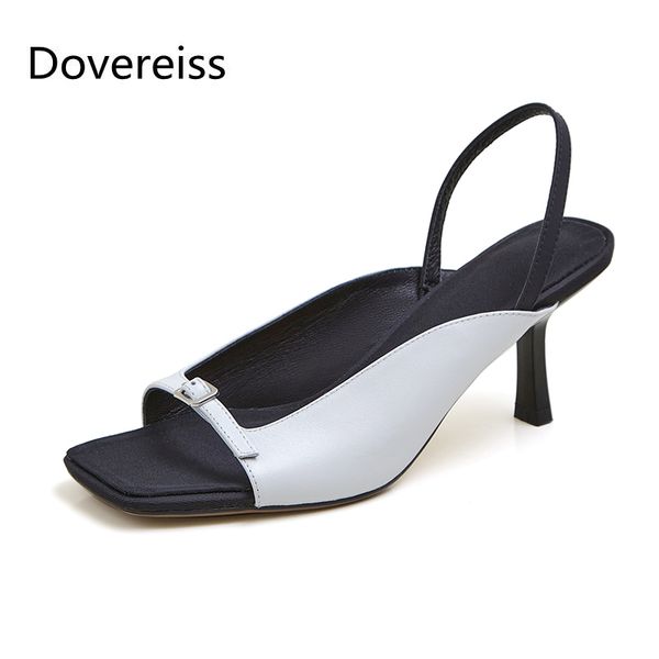 

dovereiss fashion women's shoes summer new consice elegant square head party shoes clear heels sandals buckle big size 40, Black
