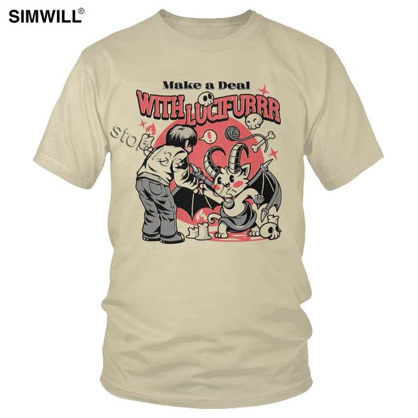 

юмор lucifer devil рубашка для мужчин мода хлопок demon cat tshirt с коротким рукавом crew neck t-shirt стильный большой размер взрослых tee