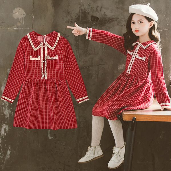 

girl's dresses 2021 girls fall/winter dress korean girl baby red long sleeve knitted sweater western princess, Red;yellow