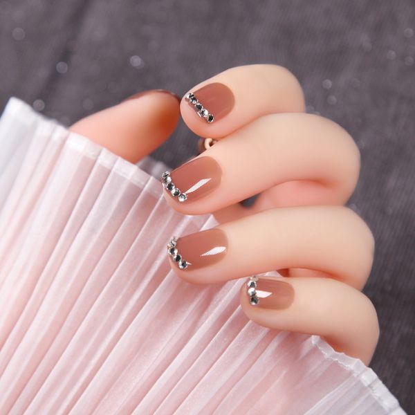 

24pcs/box finished nail tips advanced translucent jelly loose diamond decorated fingernails suitable fairy press on nails coffin, Red;gold