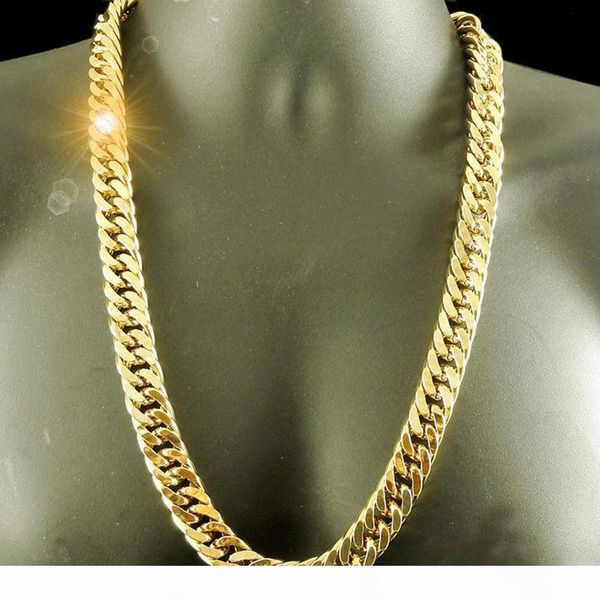 

chunky mens necklace solid chain 18k yellow gold filled heavy thick tight miami polished double curb chain link 24 inches, Silver