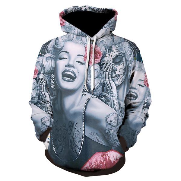 

2019 latest hoodie goddess marilyn monroe men and women hoodies 3d print fashion brand clothing, Black