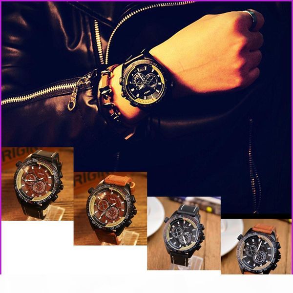 

men's luxury watch, men male sport quartz military pu leather wrist watch, men clock, with retail box, Slivery;brown