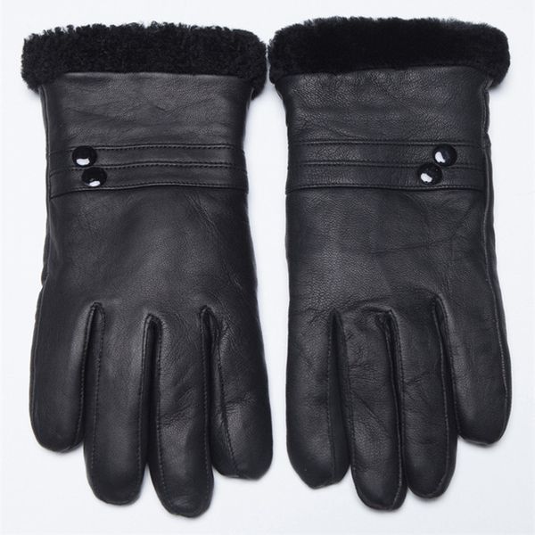 

five fingers gloves winter women men warm wool lined sheepskin elegant button full finger luvas, Blue;gray