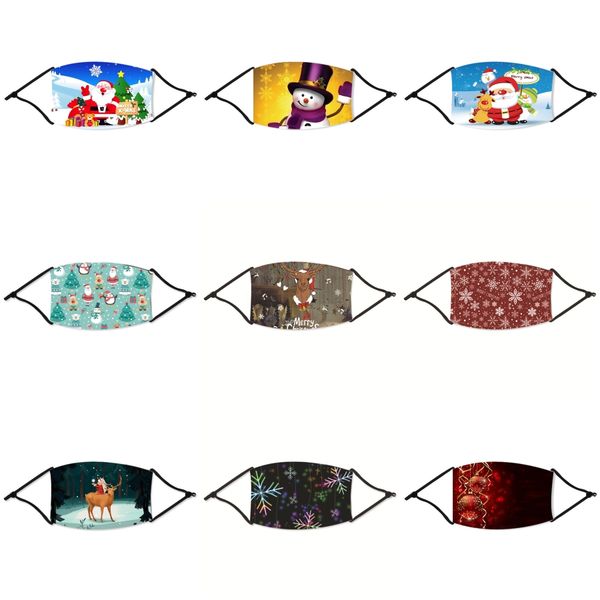 

in stock 50pcs non-woven christmas masks 3-ply hanging ear filter elastic facial dust-proof safety christmas masks#77533, Black