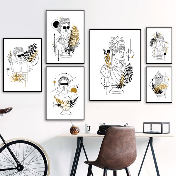 

roman greek gods line art flower leaf geometric nordic poster wall art print canvas painting wall pictures for living room decor