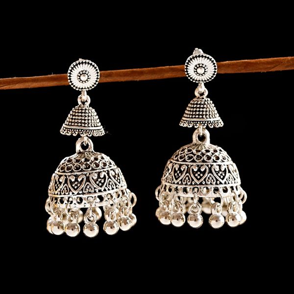 

oiquei vintage jhumka bird cage earrings women bohemian ethnic small bell tassel antique egypt tribal gypsy jewelry gifts, Silver