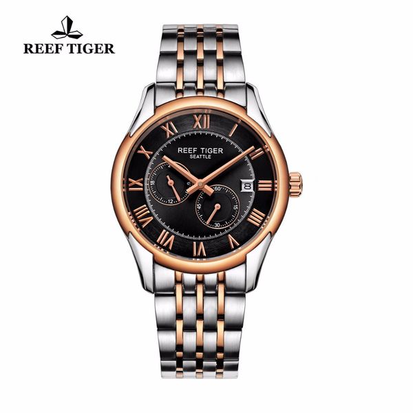 

reef tiger/rt business watches for men rose gold stainless steel watch with date automatic watch rga165, Slivery;brown