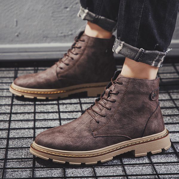 

mooregood brand soft and comfortable fashion men boots lace up thick bottom wearable and comfortable men's shoes casual, Black