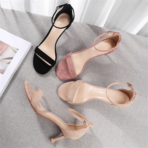 

2020 new summer sandals women ankle-wrap elegant solid wedding shoes woman thin 6.5cm high heels peep toe work casual pumps, Black