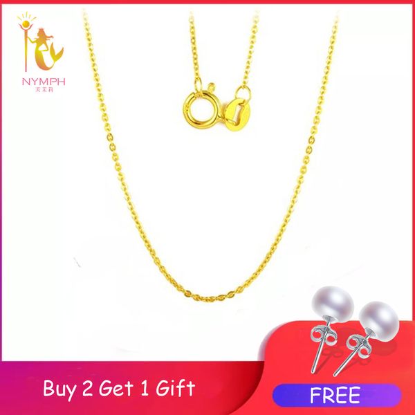 

nymph genuine 18k white yellow gold chain 18 inches au750 cost price necklace pendant wendding party gift for women[g1002] lj200831, Silver